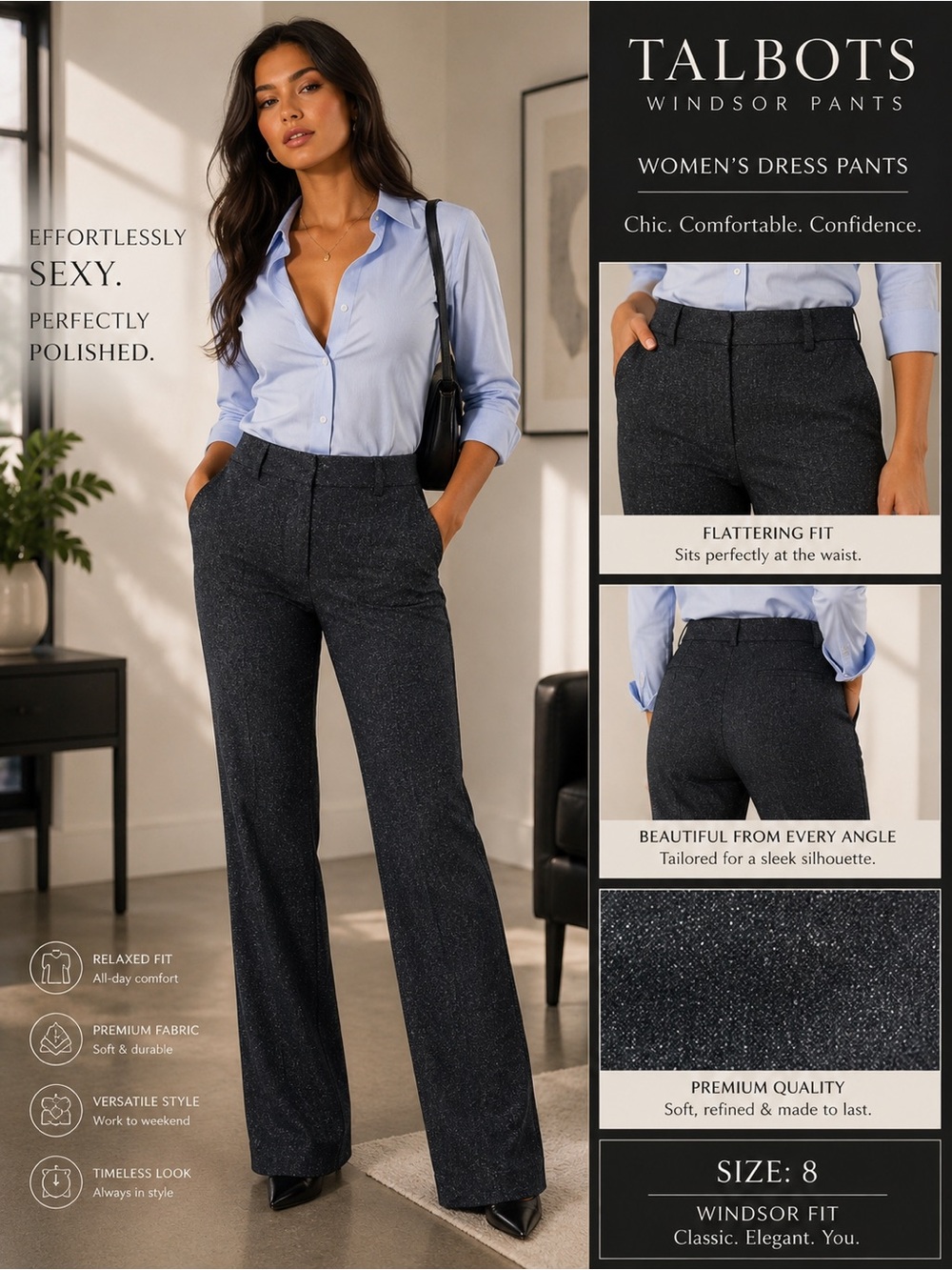 Talbots Women's Windsor Dress Pants in Charcoal Speckle size 8